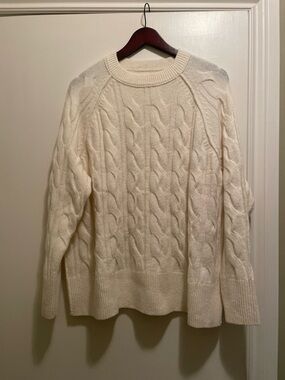 NWT - Aerie Cream Cable-Knit Crewneck Sweater Size Small